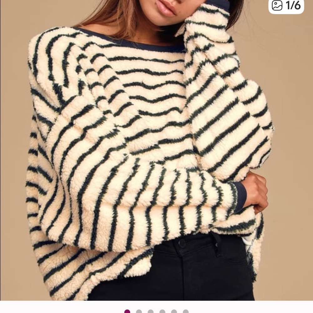 FREE PEOPLE Striped Sherpa Sweater - Black and cream S never worn